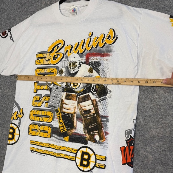 Vintage Boston Bruins NHL Hockey Goalie Graphic Men's T-Shirt White One Size - Picture 9 of 14